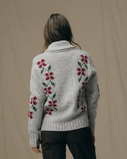 Women's Zippered Wool Sweater - Gray / Flower